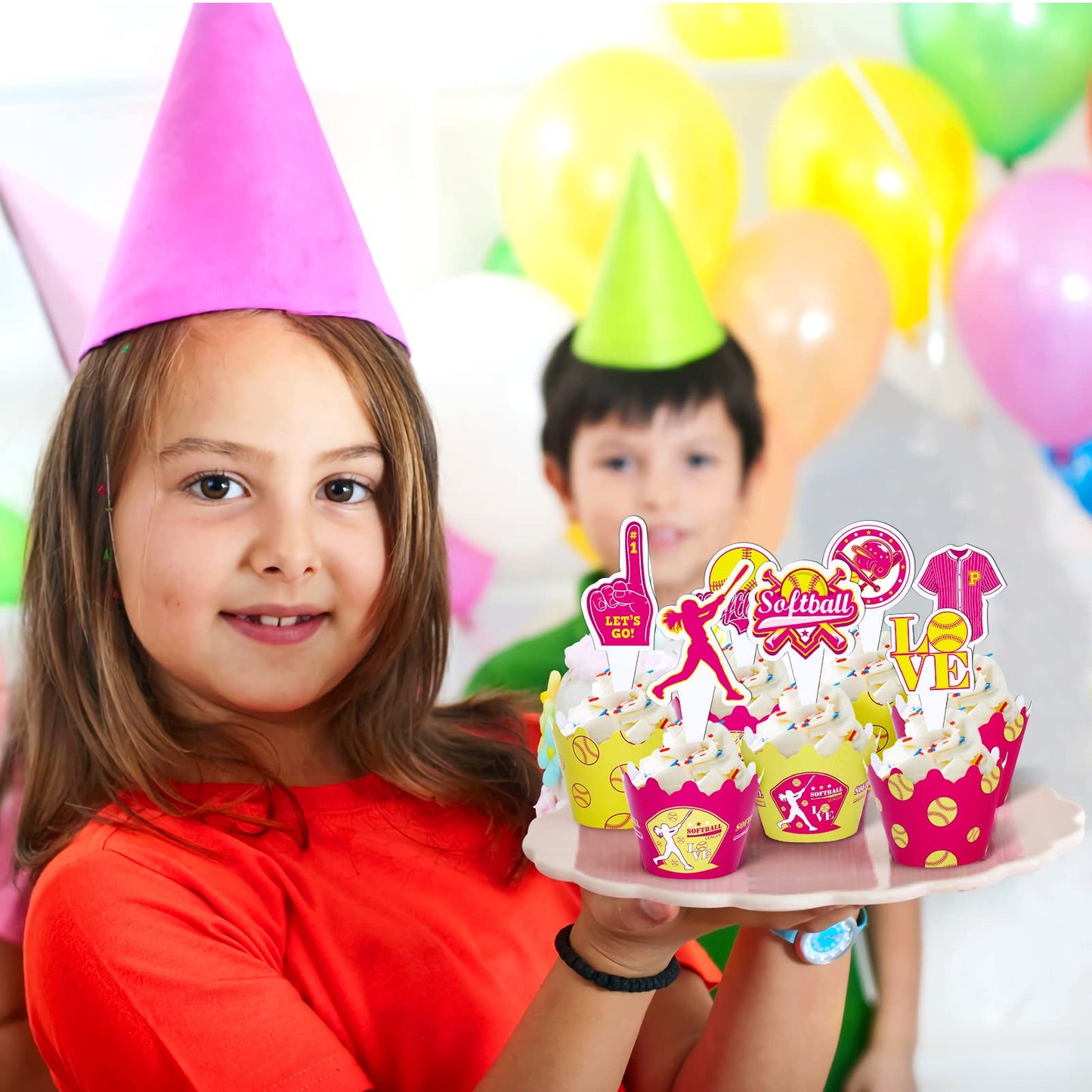 48Pcs Softball Cupcake Toppers And Wrappers Softball Party Supplies Softball Cupcake Decorations For Girls Kids Teens Sport Them