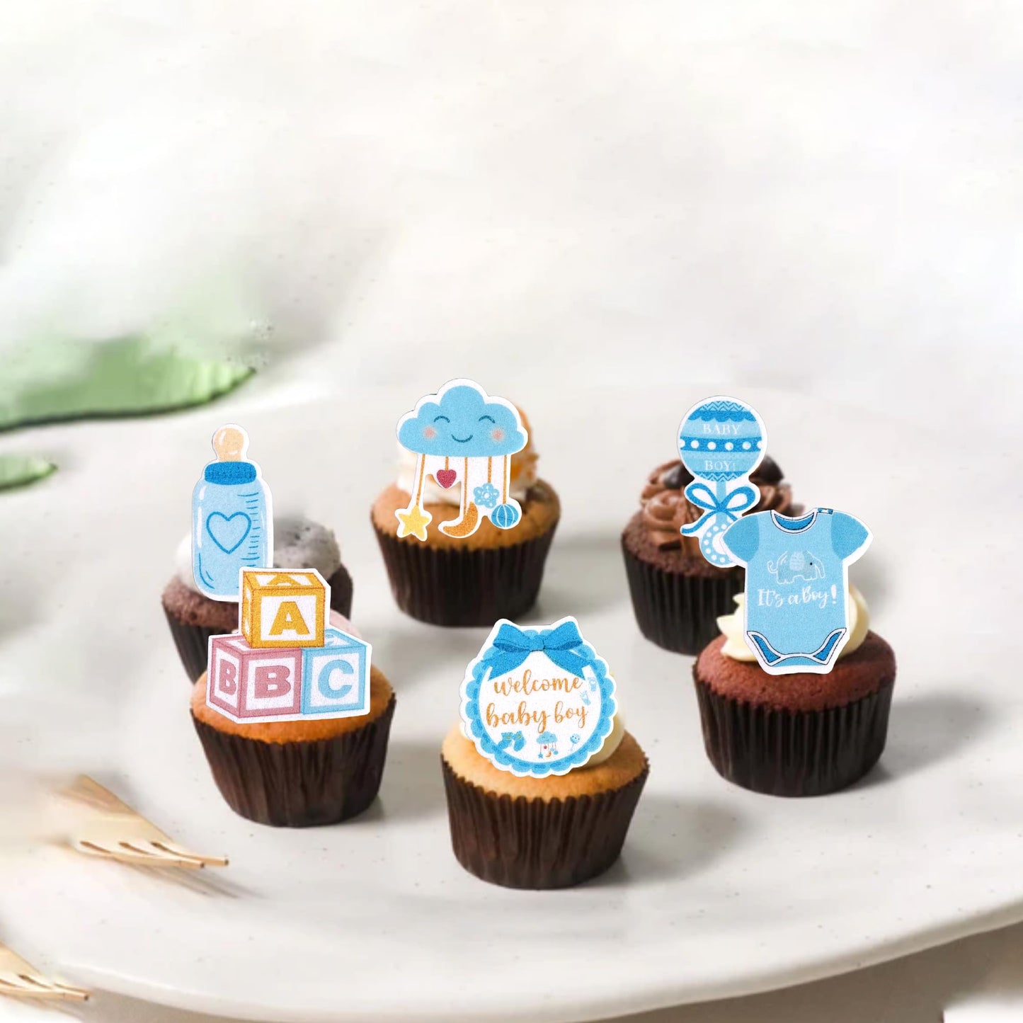 60 Pcs Edible Oh Baby Cupcake Toppers Pacifier Cloud Moon Star Welcome Baby Boy Cupcake Picks Edible Baby Shower It'S A Boy Cake