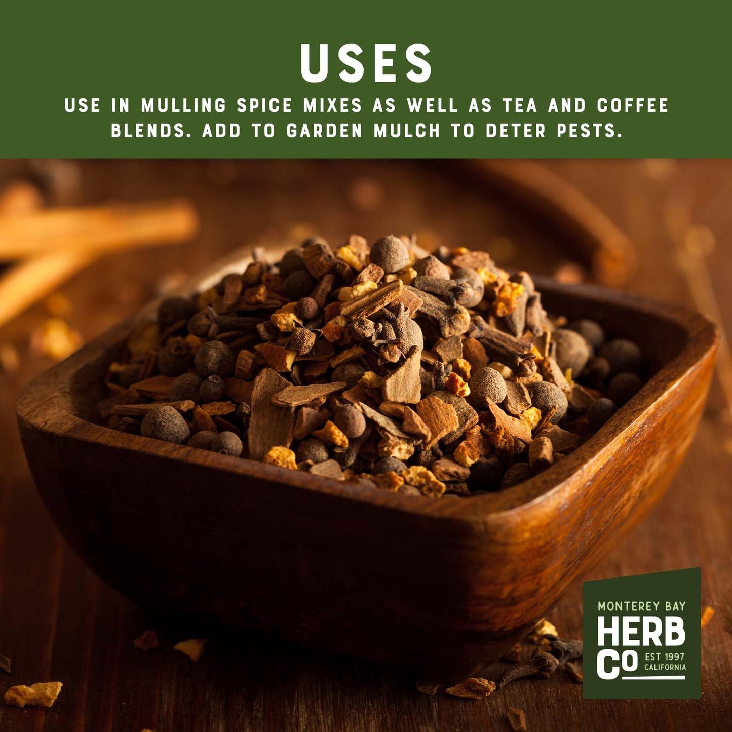 Monterey Bay Herb Co. Cinnamon Chips | Cut & Sifted | 1/4 Lb Bulk Bag | For Tea, Mulling Spices, Pickling, Potpourri & Crafts |