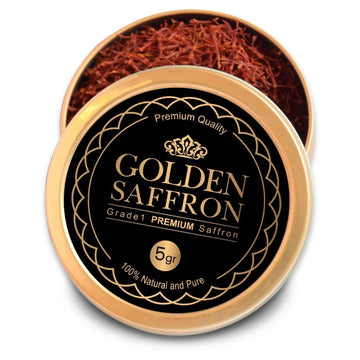 Golden Saffron, Finest Pure Premium All Red Saffron Threads, Grade A+ Super Negin, Non-Gmo Verified. For Tea, Paella, Rice, Desserts, Golden Milk And Risotto (5 Grams)