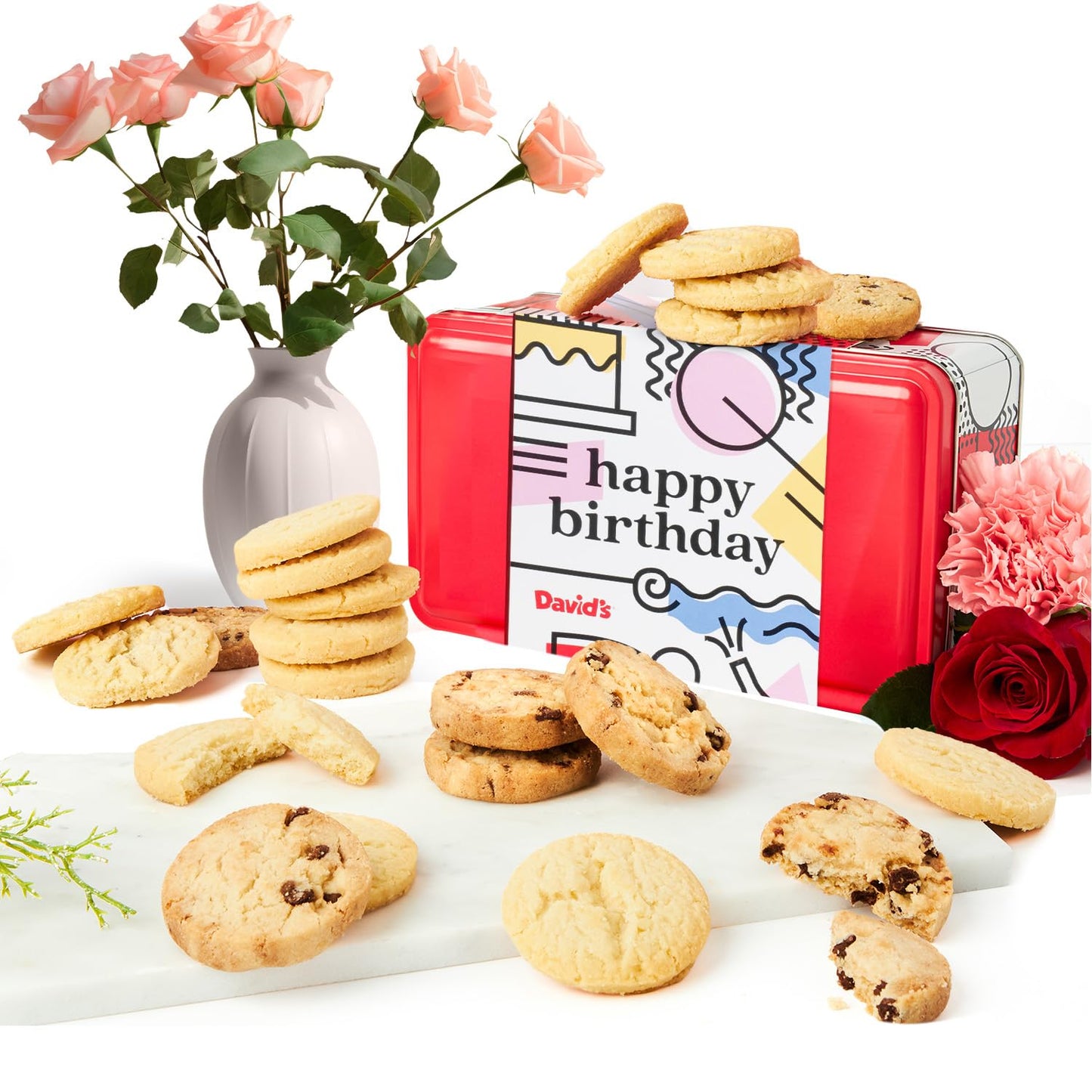 Davids Cookies Happy Birthday Gift Sampler Tin – Crunchy Gourmet Cookies – Bakery Snack Gift For Birthdays, Celebrations And Special Occasions – Shortbread Cookies