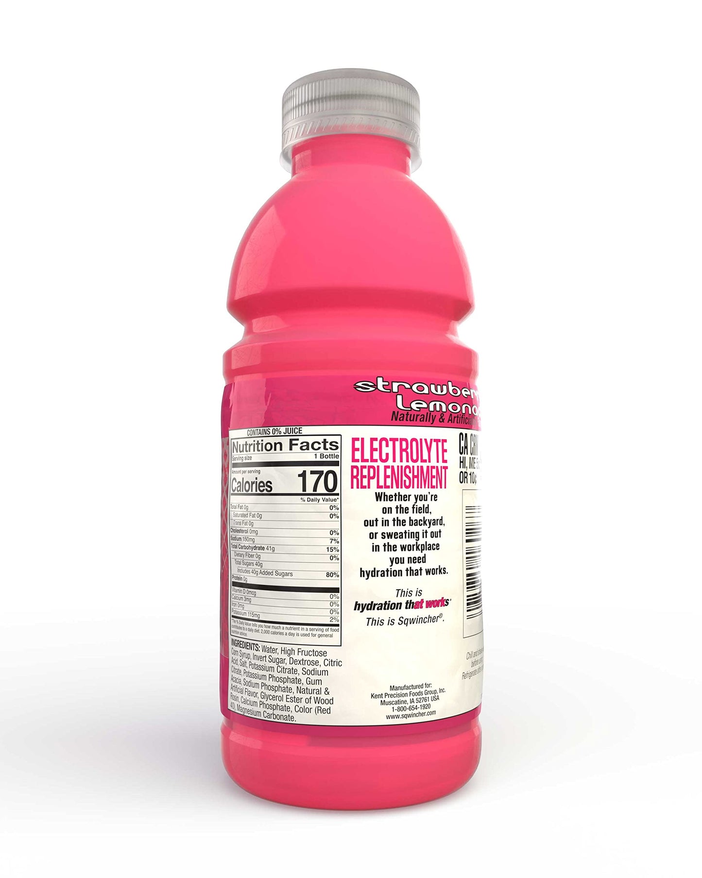Sqwincher 20 Oz Wide Mouth Ready To Drink Electrolyte Replacement Bottle, Strawberry Lemonade 030536-Sl (Case Of 24)
