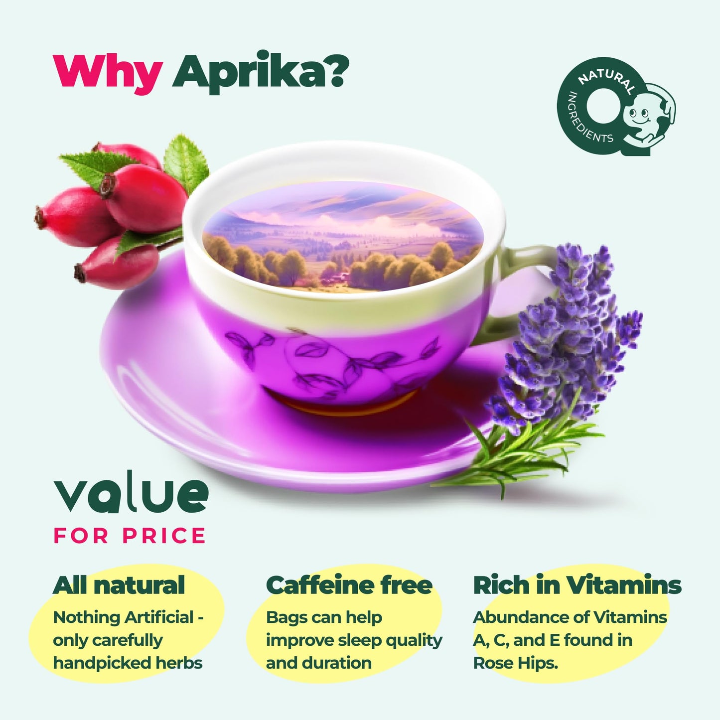 Aprika Life Immune Support Tea - 60 Bags, Rich in Vitamins & Antioxidants, with Lemon Balm, Peppermint, Rose Hips, Chamomile, Lavender, Lemongrass