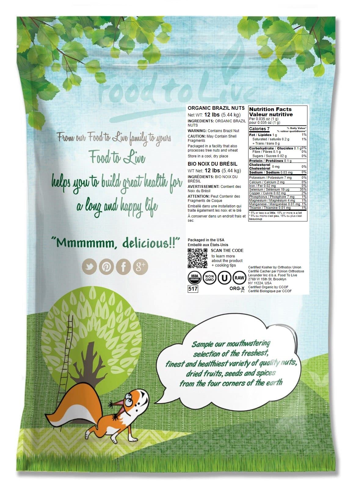 Food to Live Organic Brazil Nuts - Raw, Unsalted, Non-GMO, 12 Pounds, Vegan, Keto, Paleo Friendly, Bulk Snack