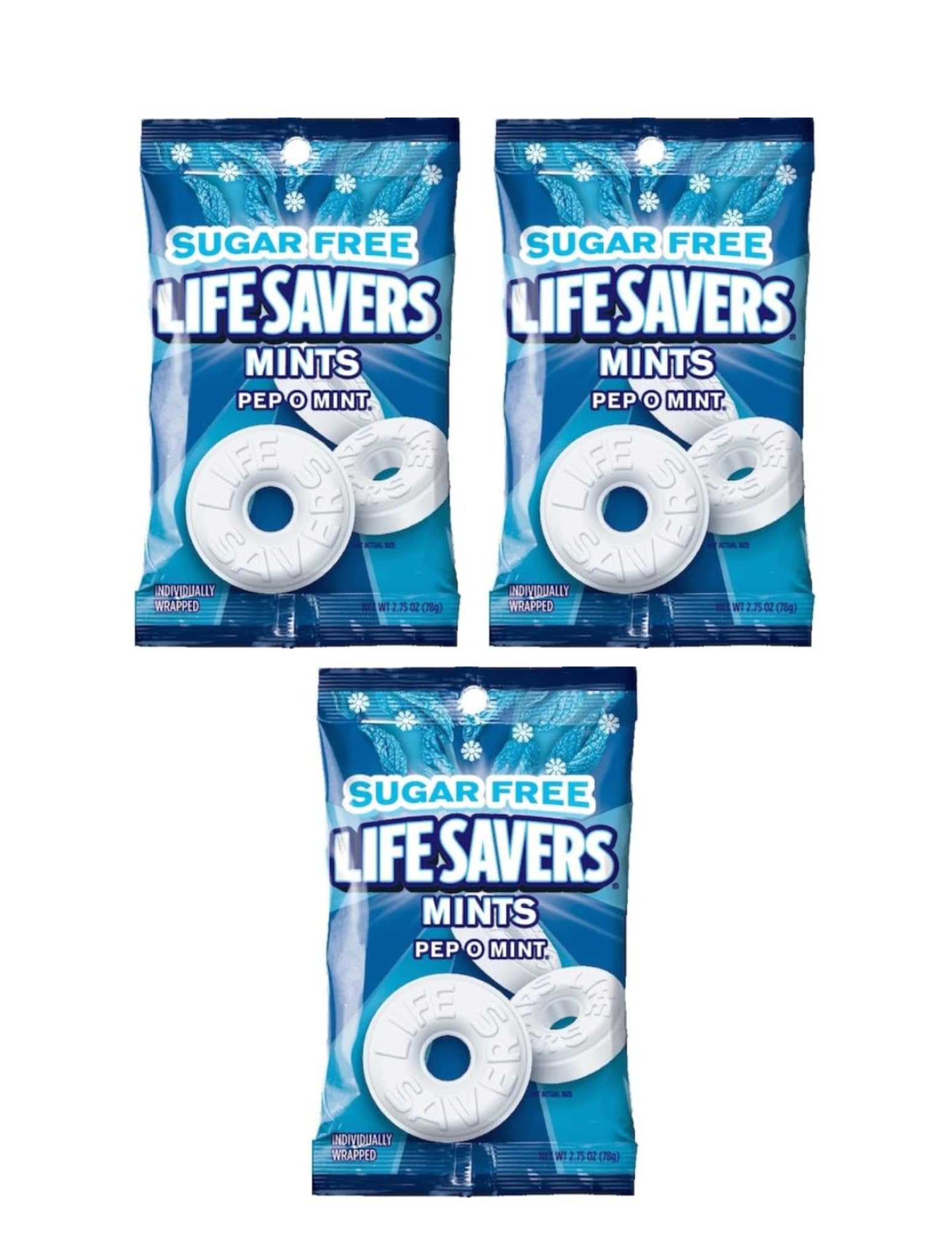 Leathnu Foundry Sugar-Free Peppermint Mints, 2.75oz - Pack of 3 Bags, Blue/White