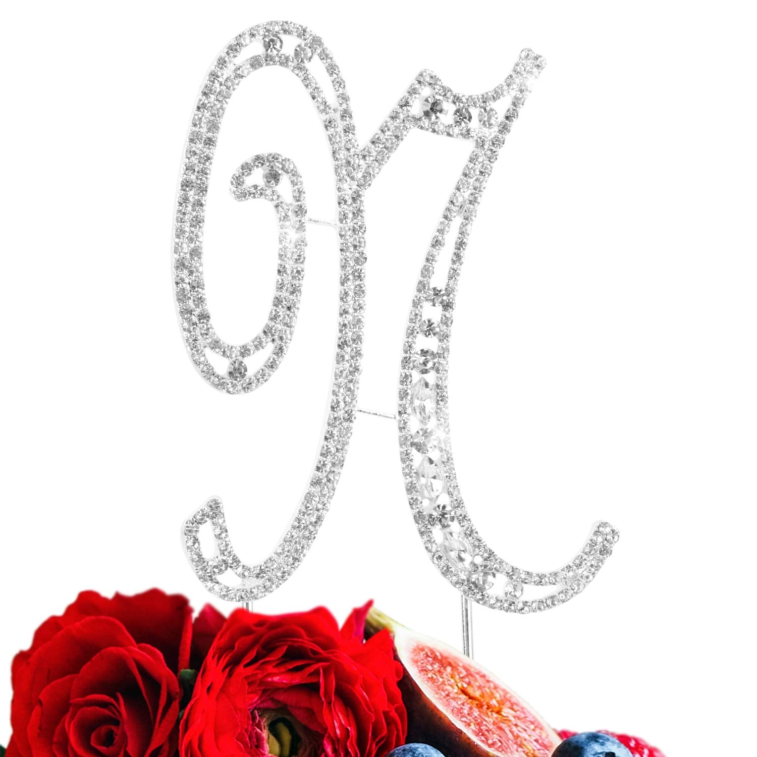 LINGPAR Letter N Cake Topper Rhinestone Crystal Silver for Wedding Anniversary Birthday Party Decoration