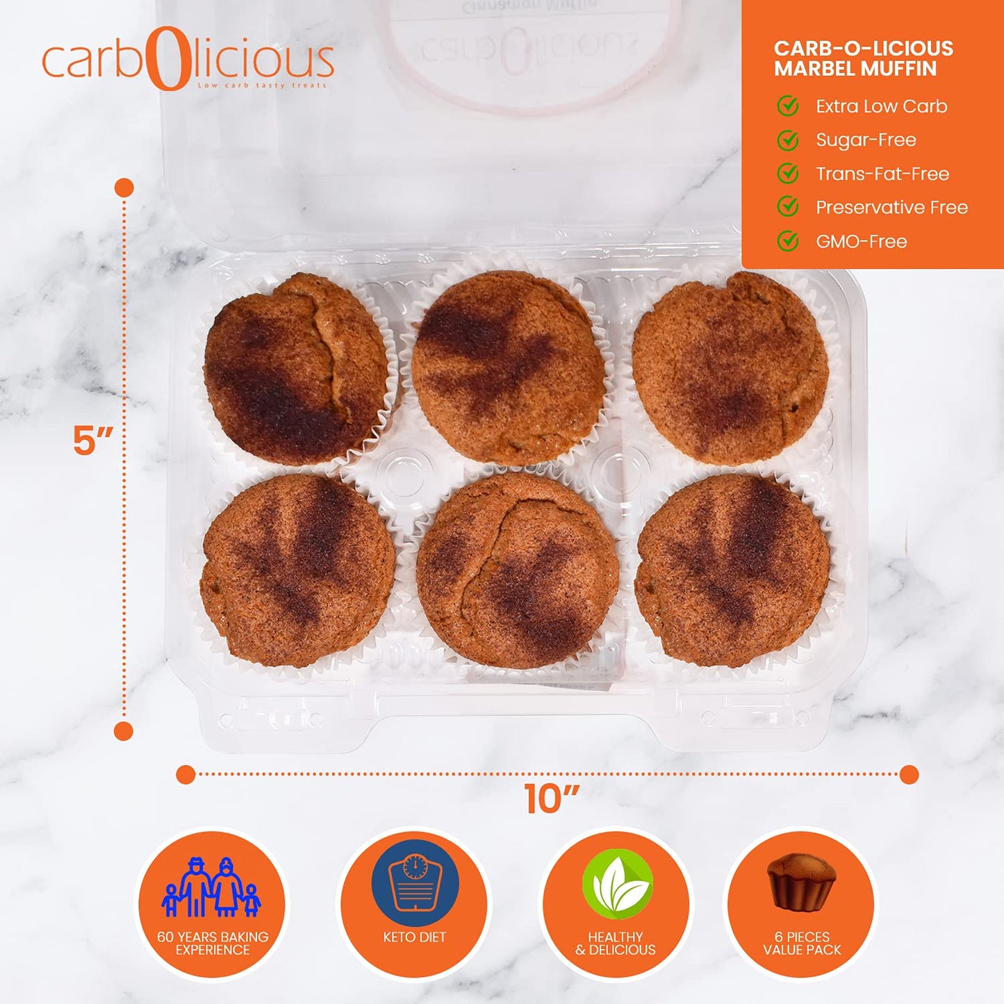 Low Carb Cinnamon Muffins [6-Pack] By Carb-O-Licious- Delicious Keto Muffins With Only 3 Net Carbs Each- Sugar Free Healthy Snac
