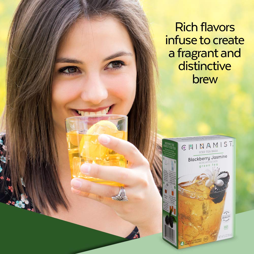 CHINAMIST Blackberry Jasmine Green Tea Infusion - 4 Count - Each Bag Yields 1/2 Gallon - Model 2952