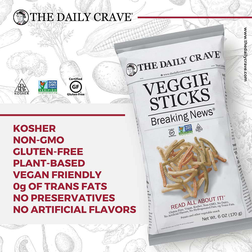 The Daily Crave Veggie Sticks, 6 Oz (Pack Of 8) Non Gmo, Gluten Free, Kosher, Crunchy, Vegan