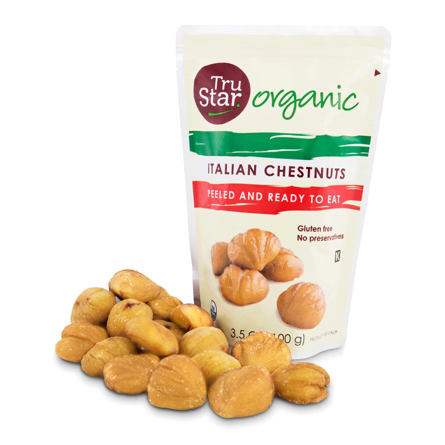 Trustar Organic Italian Chestnuts, Peeled, Ready-To-Eat, 3.5Oz Pouch (Pack Of 12)