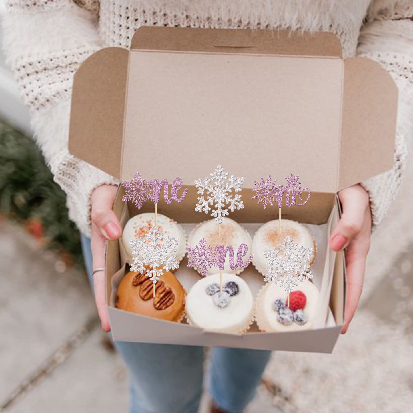Rsstarxi 36 Pack Snowflake 1St Birthday Cupcake Toppers Purple Silver First Birthday Snowflake One Cupcake Picks For Winter Them