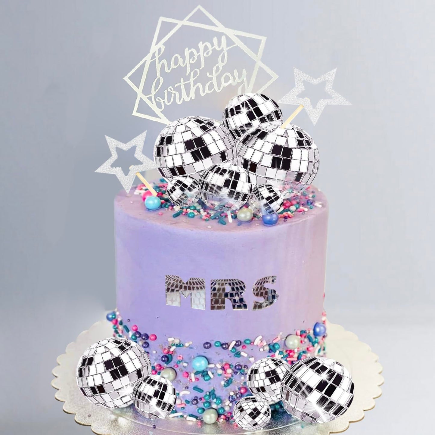 33Pcs Disco Ball Cake Toppers Silver Disco Balls Cake Decorations With Mirror Balls Happy Birthday Cake Topper And Star Cake Top