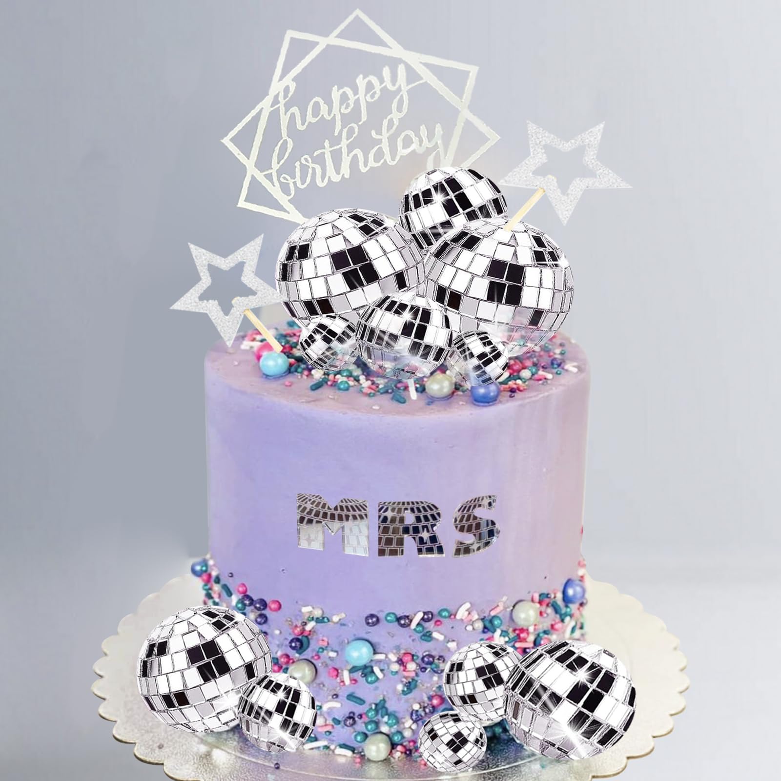 33Pcs Disco Ball Cake Toppers Silver Disco Balls Cake Decorations With Mirror Balls Happy Birthday Cake Topper And Star Cake Top
