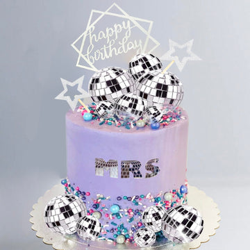 33Pcs Disco Ball Cake Toppers Silver Disco Balls Cake Decorations With Mirror Balls Happy Birthday Cake Topper And Star Cake Top