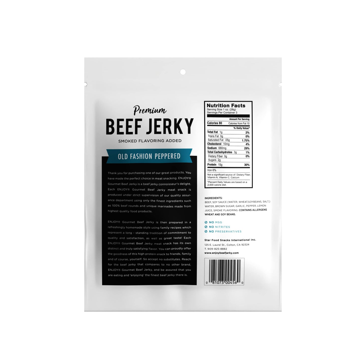 Enjoy Beef Jerky Old Fashioned Peppered, All-Natural 3oz - High-Protein Snack, Pack of 1, Perfect for On-the-Go Enjoyment