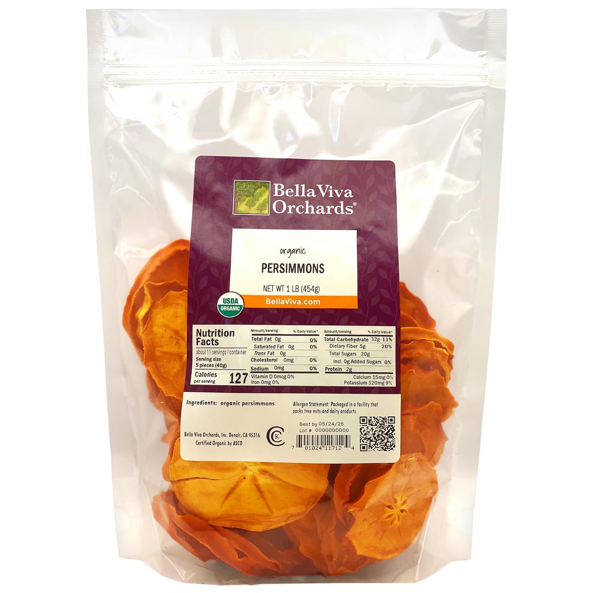 Bella Viva Orchards Organic Dried Persimmons - USDA-Certified Organic Natural Dried Fruit Slices, Sustainable No Sugar Added Sna
