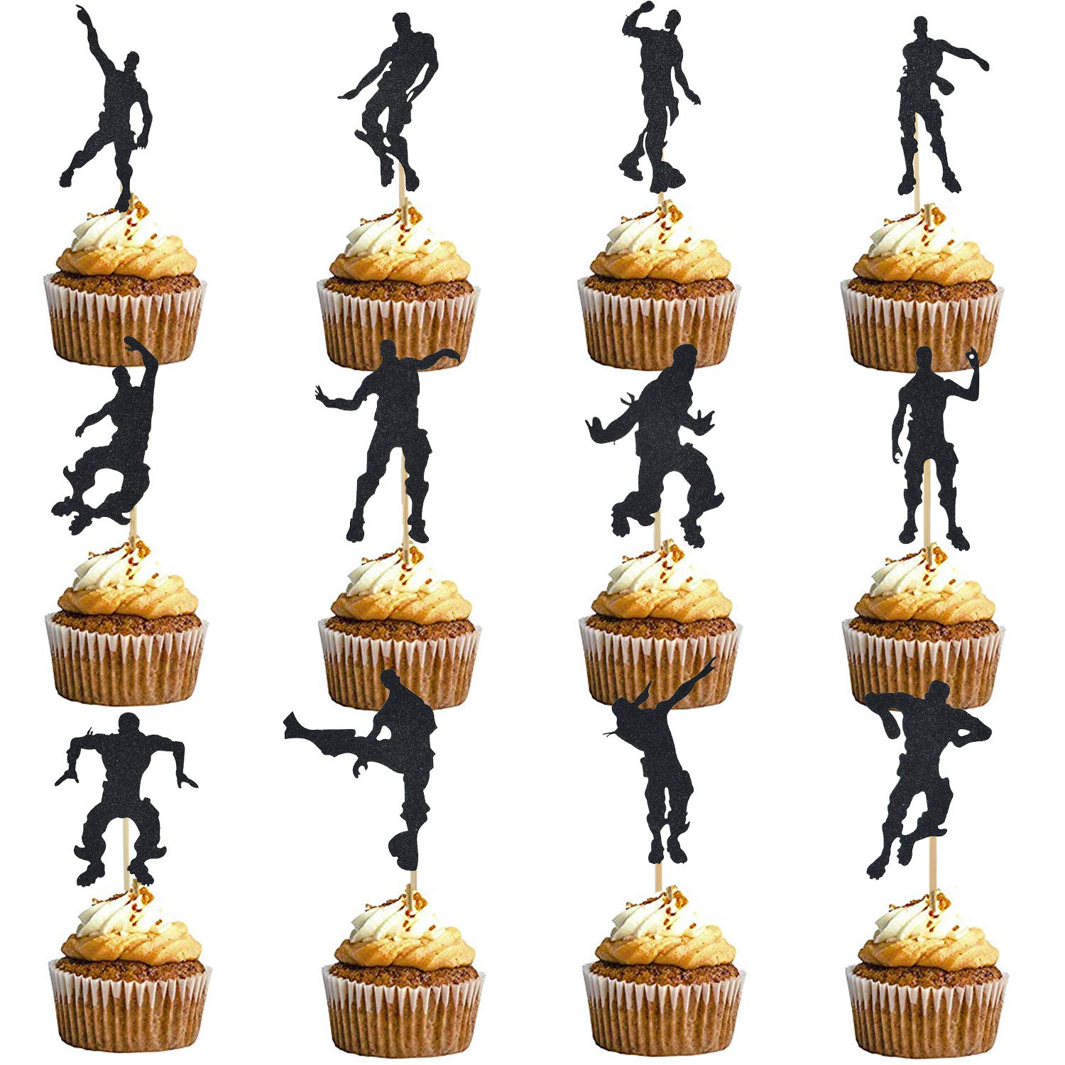 36 Pcs Glitter Black Video Game Cupcake Toppers Dance Cupcake Toppers For Gaming Themed Birthday Cake Decoration Party Supplies
