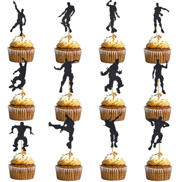 36 Pcs Glitter Black Video Game Cupcake Toppers Dance Cupcake Toppers For Gaming Themed Birthday Cake Decoration Party Supplies
