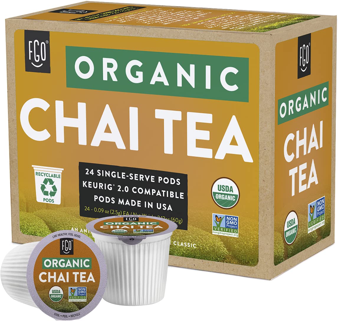 FGO Organic Chai Black Tea K-Cup Pods, 24 Count, USDA Organic, Non-GMO, Premium Black Tea with Chai Spice