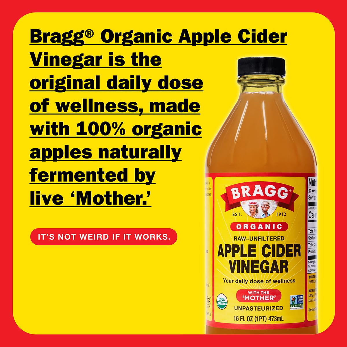 Bragg Organic Apple Cider Vinegar, Raw & Unfiltered, 16 fl oz, 1 Pack, Model 62453
