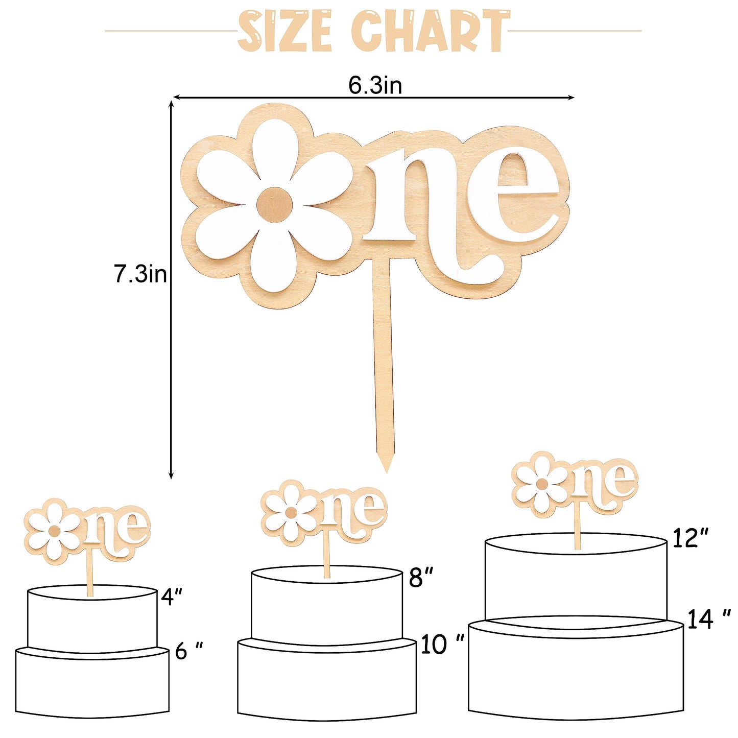 MAMUXI Wooden Daisy Cake Topper - First Birthday Decoration, Natural Birch, Retro Boho Style, Daisy One Design