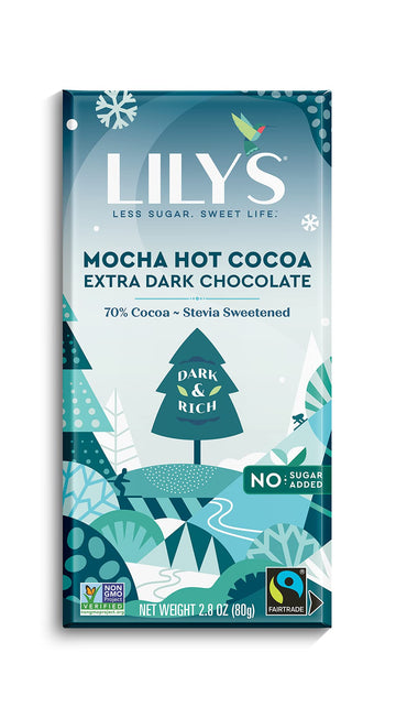 Lily's Mocha Hot Cocoa Chocolate Style Bar, 12 Pack - Stevia Sweetened, Low-Carb, Keto-Friendly, Gluten-Free, 70% Cocoa, Non-GMO