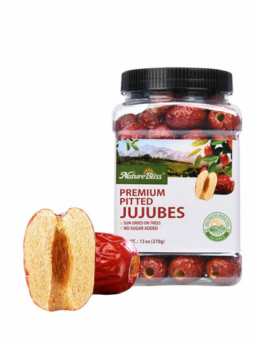Naturebliss Jujube Pitted Dates, No Added Sugar, Non-GMO, 13 OZ - Sun Dried Sweet Fruit Snacks for Salad, Tea, Soup, Baking