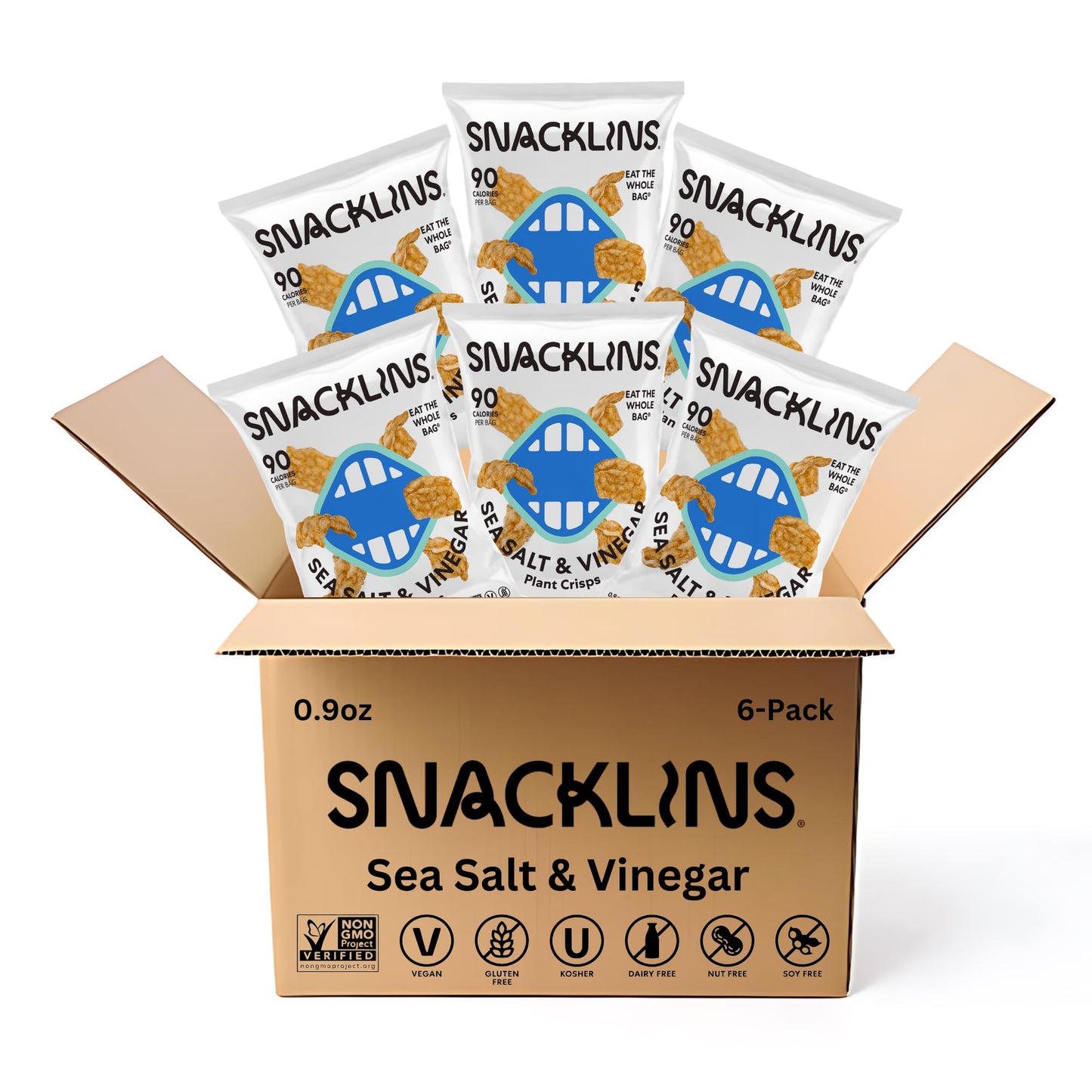 Snacklins Plant Based Crisps Sea Salt & Vinegar - Gluten Free, Grain Free, 100% Kosher, Vegan Healthy Snacks, Crunchy Puffed Sna
