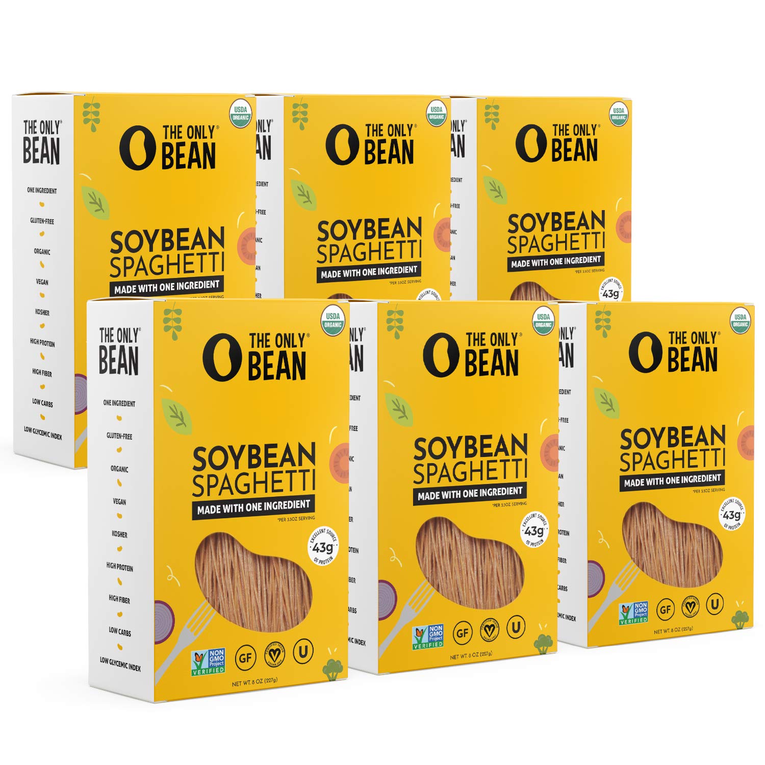 The Only Bean - Organic Soy Bean Spaghetti Pasta - High Protein, Keto Friendly, Gluten-Free, Vegan, Non-Gmo, Kosher, Low Carb, P