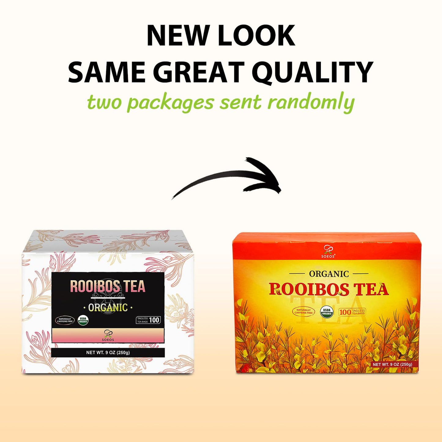 Soeos Organic Rooibos Tea  100 Teabags  Naturally Caffeine Free  USDA and Non GMO Certify  Smooth and Robust Flavor  Excellent for Hot or Iced Brew  9oz (250g)