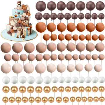 Maitys 216 Pcs Balls Cake Topper Mini Balloons Cake Toppers Foam Ball Cake Decorations Ball Shaped Cake Insert Topper Balloon Ca