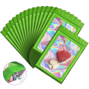 100 Pieces Smell Proof Mylar Bags, Holographic Packaging Bags, Resealable Odor Foil Pouch Ziplock Bags With Clear Window For Foo