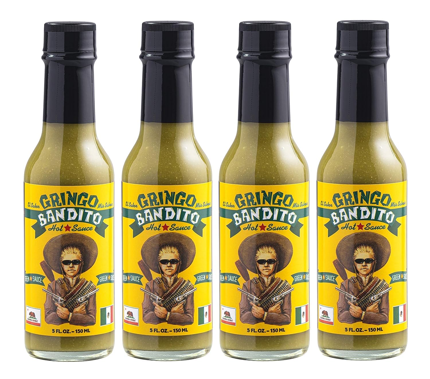 Gringo Bandito Hot Sauce, Green, 5 Ounce (Pack Of 4)