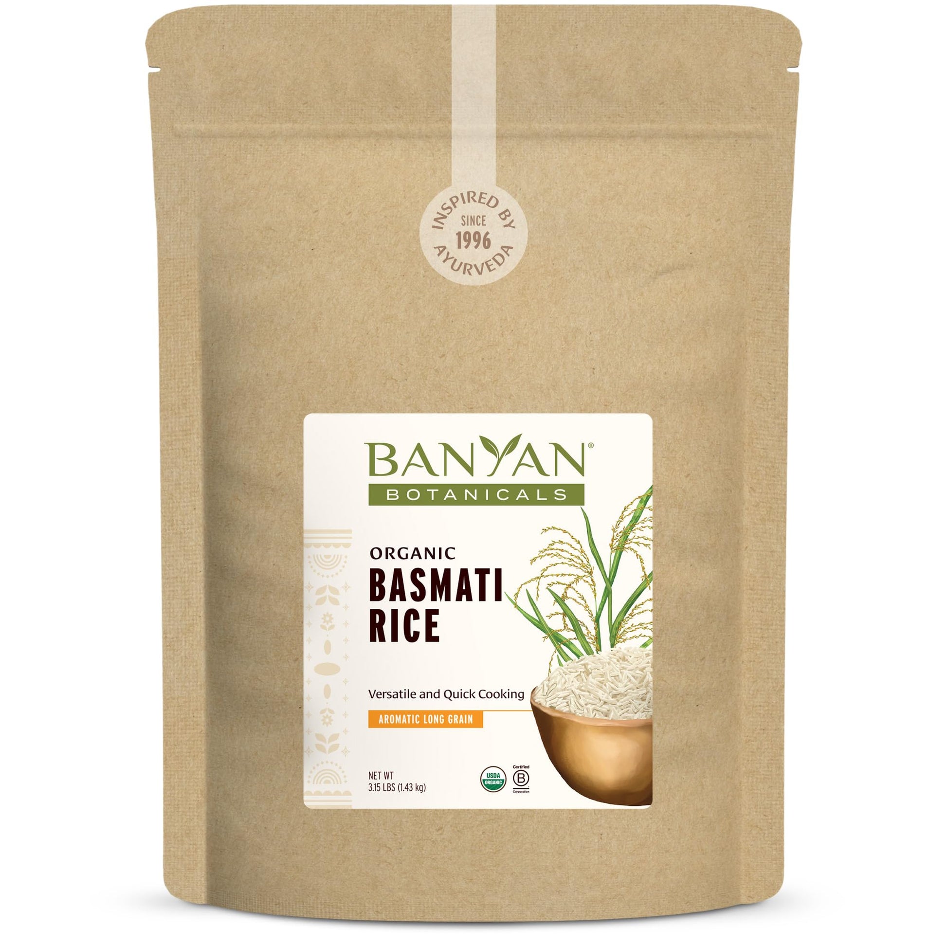 Banyan Botanicals White Basmati Rice - Organic & Pure Basmati Rice for Cooking Healthy Meals and Making Kitchari - With Resealab