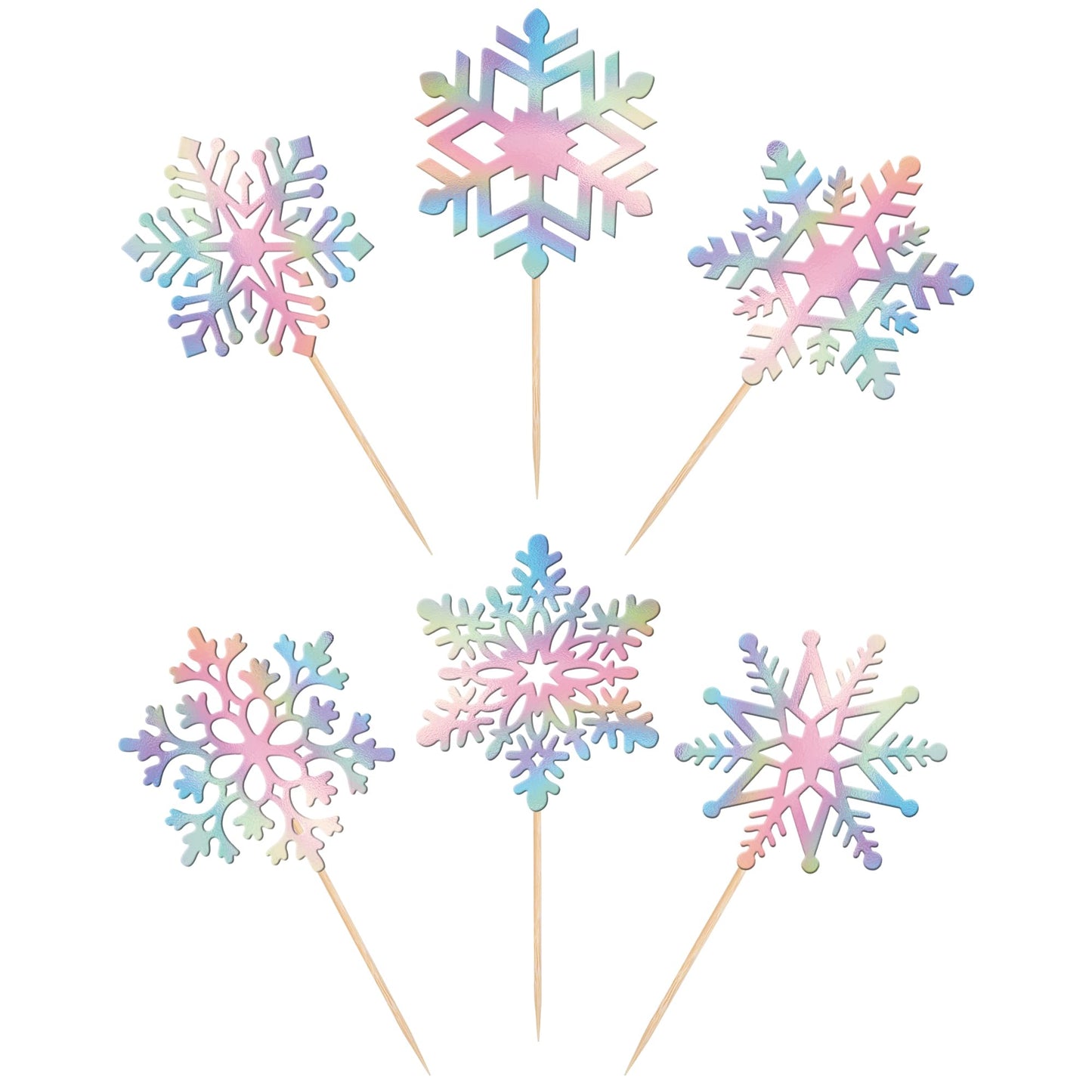 ZHUOWEISM Snowflake Cupcake Toppers - 36 PCS Glitter Winter Theme Picks, Small, Bamboo, Blue