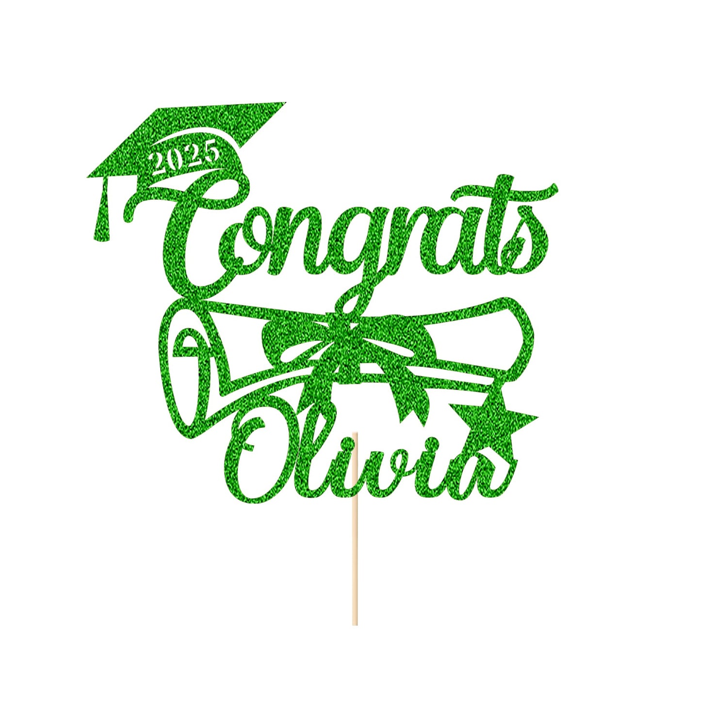 EDSG Personalized Graduation Cake Topper, Double-Sided Glitter, Class of 2025, Green