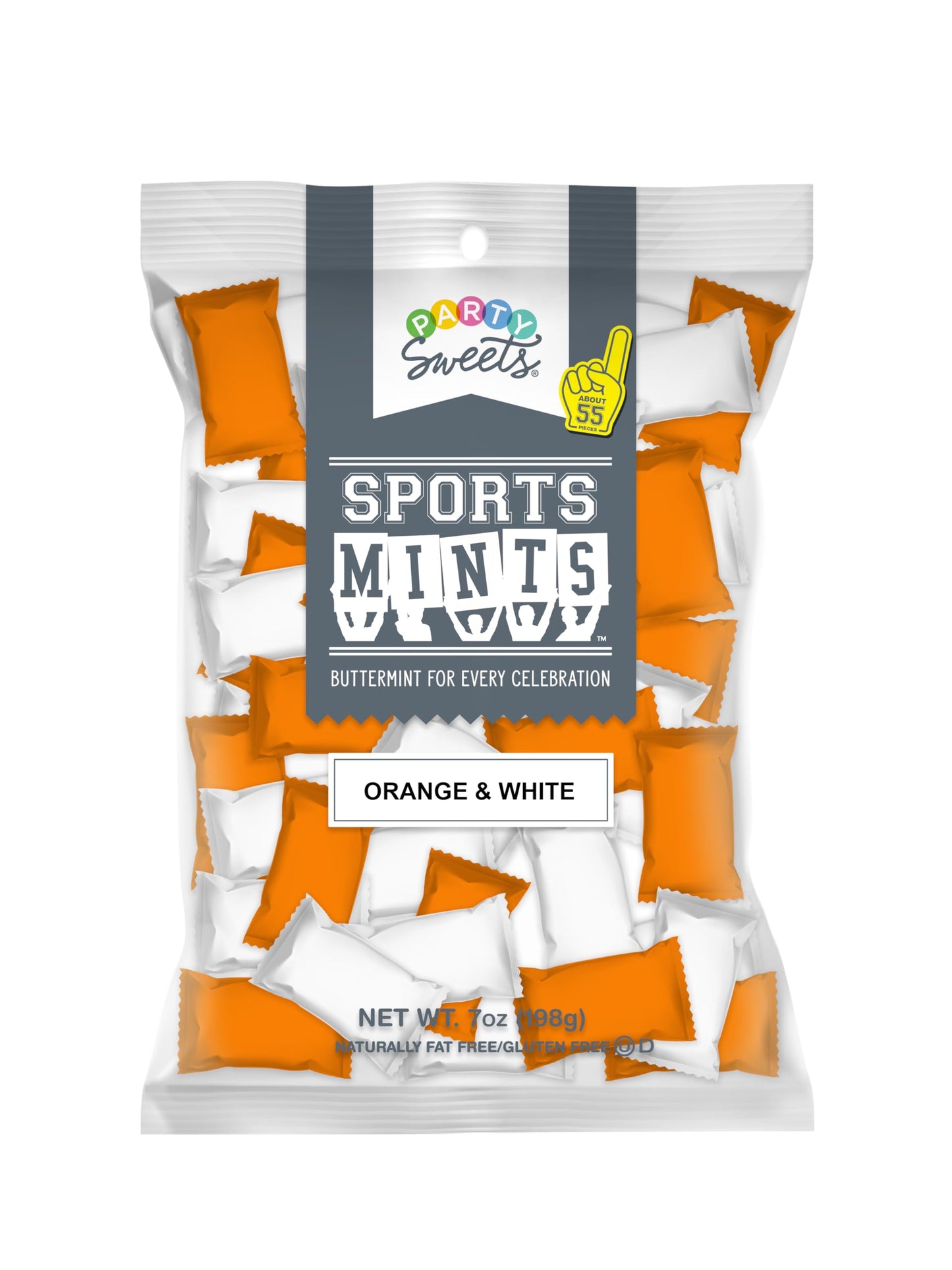 Party Sweets Orange and White Sports Mints by Hospitality Mints, Appx 300 mints, 7-Ounce Bags (Pack of 6)