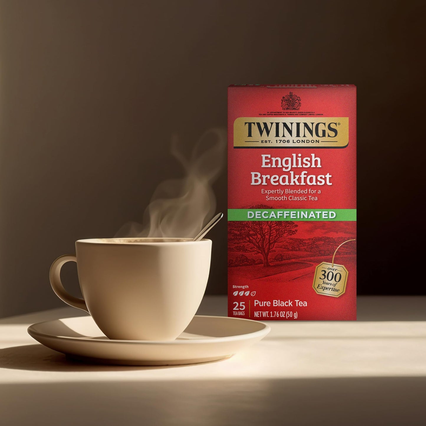 Twinings Decaffeinated English Breakfast Black Tea Individually Wrapped Bags, 25 Count (Pack Of 6), Flavourful, Robust, Enjoy Ho