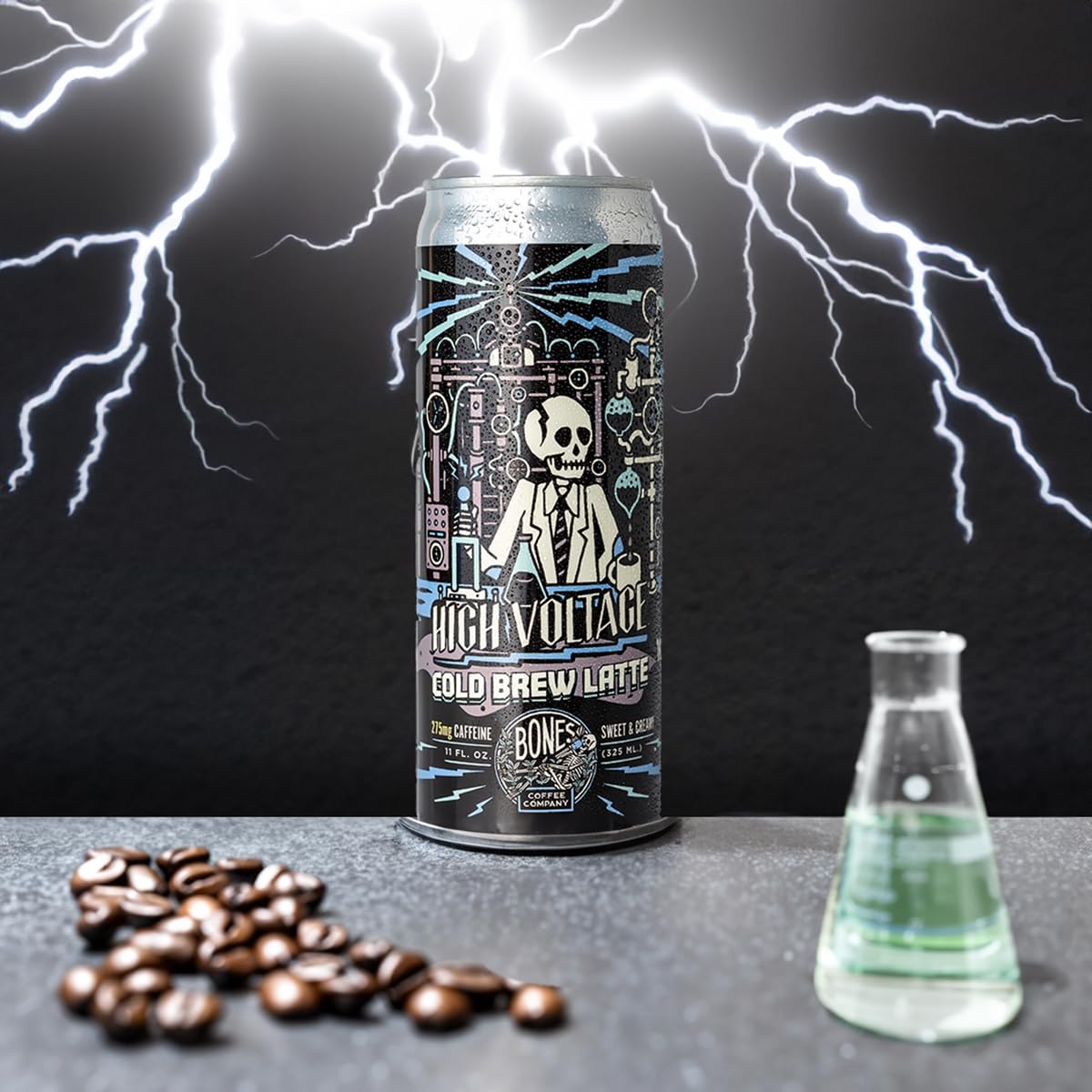 Bones Coffee Company High Voltage Smooth And Sweet Flavored Cold Brew Latte,Medium Roast Iced Coffee In Can,Ready To Drink, 1 Fl