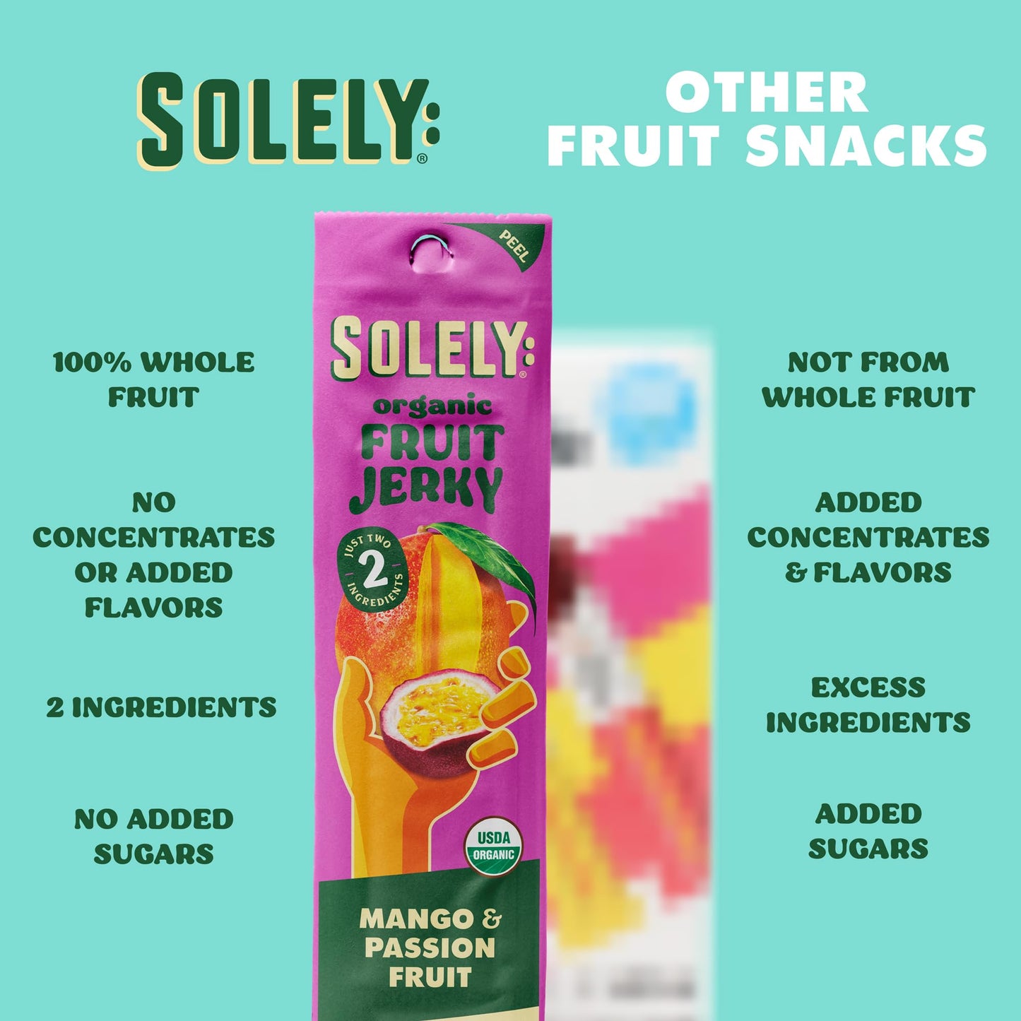 Solely - Organic Mango Passion Fruit Jerky - 12 Individually Wrapped Strips - Fruit Leather Made From Dried Fruit - Healthy Snac