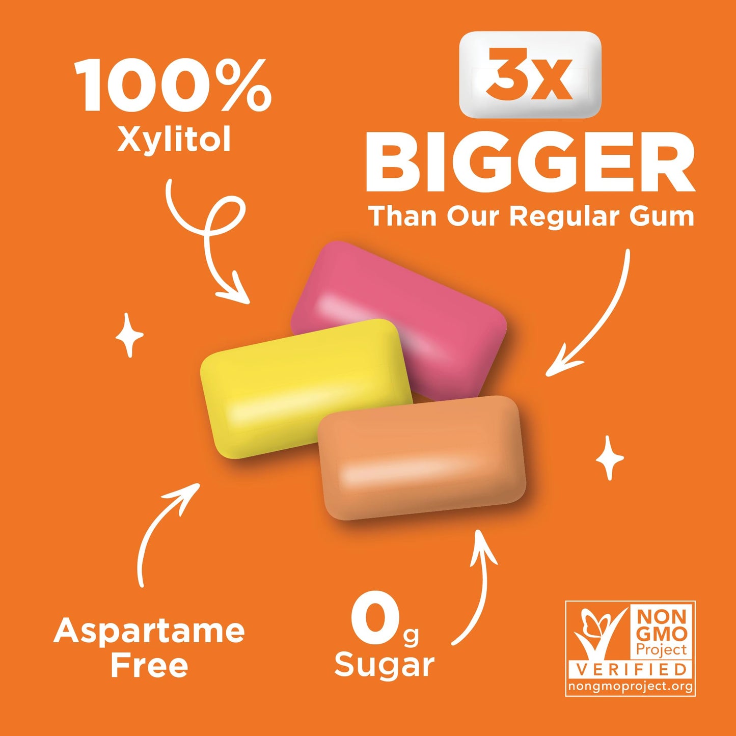 PUR Jumbo Gum - Aspartame Free Chewing Gum, 100% Xylitol, Fruit Mix, 20 Count (Pack of 1), Natural Strawberry, Banana, Orange Flavor