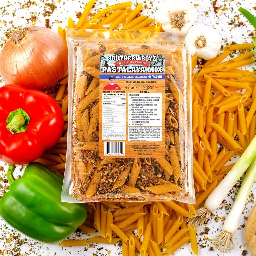 Southern Boyz Outdoors Pastalaya Mix with Penne, 10 Ounce Bag, No MSG, Makes 4-6 Servings