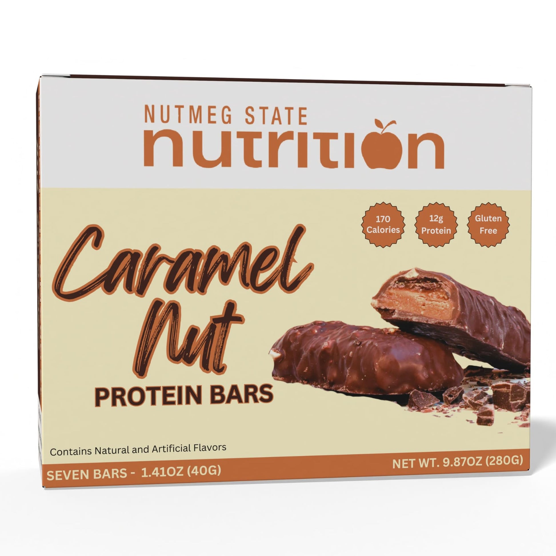 Nutmeg State Nutrition Healthywise - High Protein Bars, Gluten Free, Low Calorie, Ideal Protein Compatible, 7 Servings Per Box (Caramel-Nut)
