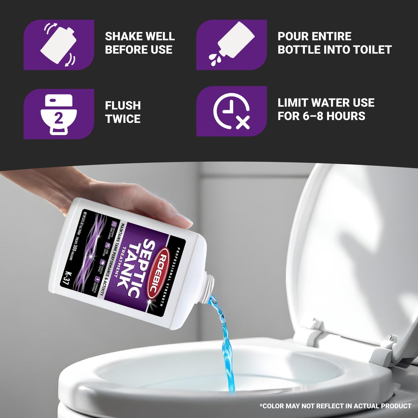 Roebic K-37-Q Septic Tank Treatment Removes Clogs, Environmentally Friendly Bacteria Enzymes Safe For Toilets, Works For 1 Year,