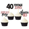 24 Pcs Glitter 40th Birthday Cupcake Toppers for Celebrating Forty Years Old Birthday Party Decorations (Black&Rose Gold)