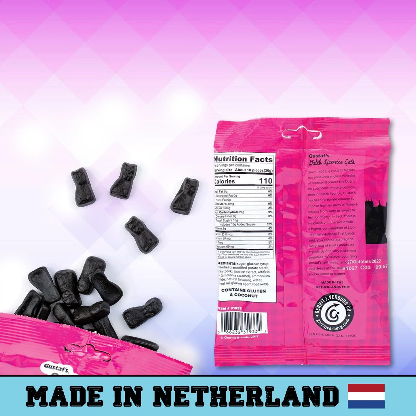 Gustaf'S Dutch Licorice Cats, 2 Pack - 5.29 Oz Each | Authentic Dutch Candy | Imported Licorice Treats - Bundle Comes With Rus C