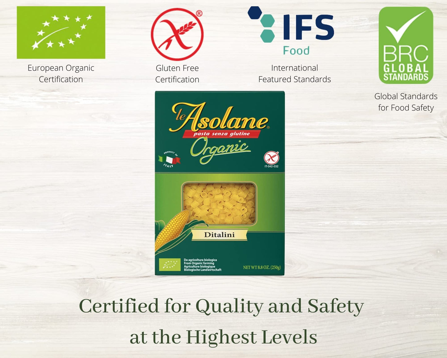 Le Asolane Certified Organic Gluten Free Ditalini Pasta | 4 Pack | Authentic Imported Italian Gourmet Pasta From Select Premium