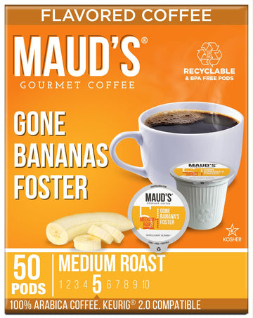 Maud'S Banana Foster Flavored Coffee Pods, 50 Ct | Gone Banana'S Foster Flavor | 100% Arabica Medium Roast Coffee | Solar Energy