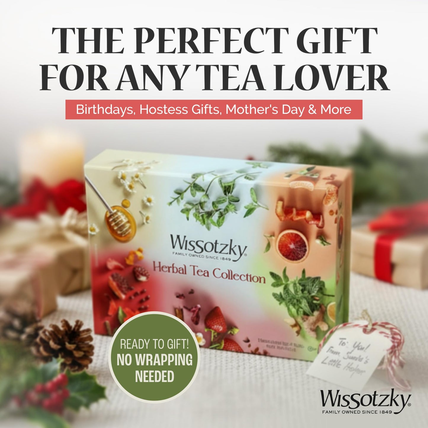 Wissotzky Herbal Tea Variety Pack Sampler - Caffeine-Free Gift Box with 6 Flavors, 42 Individually Wrapped Bags - Ideal for Holidays & Gifting