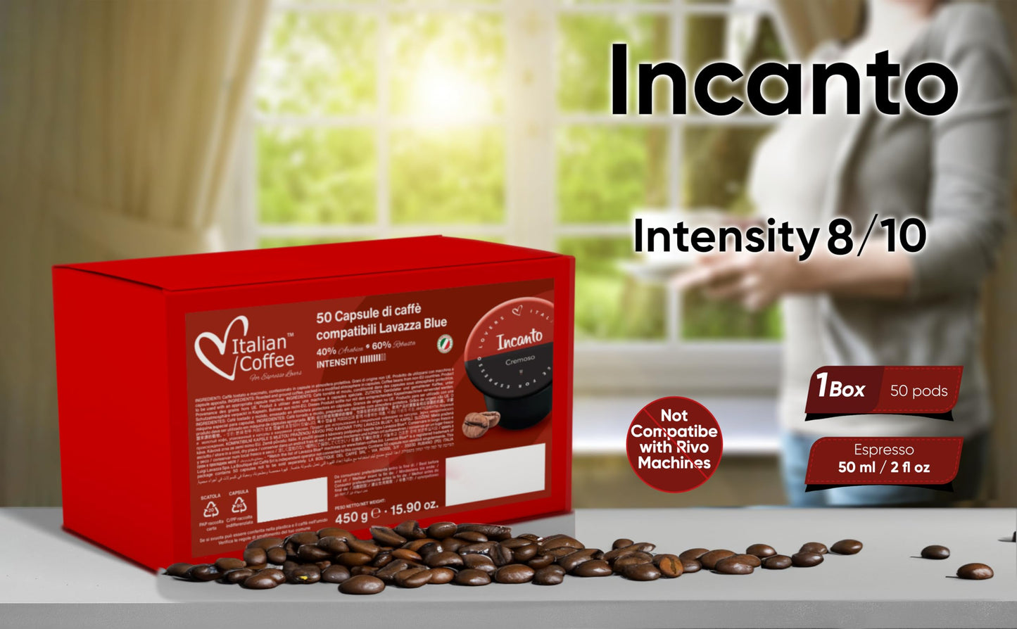 ITALIAN COFFEE FOR ESPRESSO LOVERS Espresso compact pieces Compatible with Lavazza BLUE & Expert Machines, 50 Count Pack